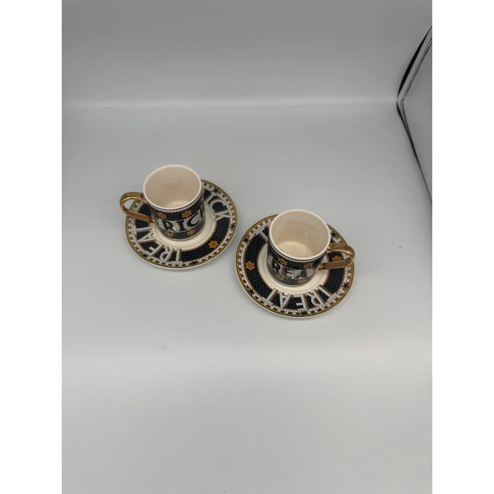 Anthropologie Bistro Tile Trick or Treat Espresso Cup and Saucer Set Halloween
